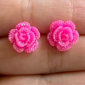 Delicate Bright Pink Textured Rose Earrings